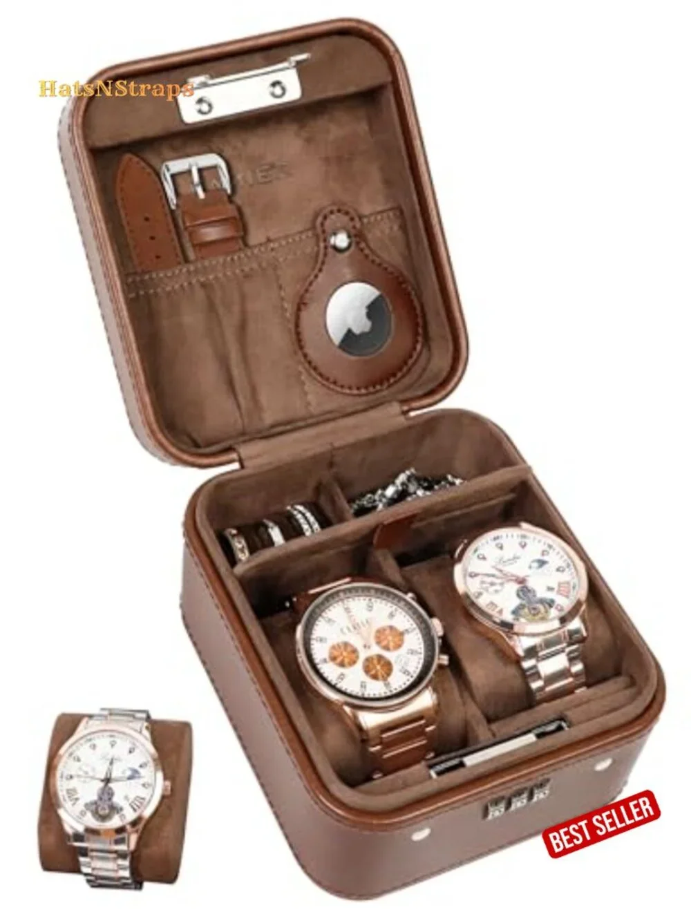 Watch Travel Case with Combination Lock - 2 Slot PU Leather Watch Storage Box